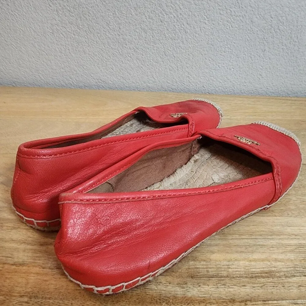 Coach Shoes Womens Size 7.5 Red Leather Espadrille Flats Logo Casual